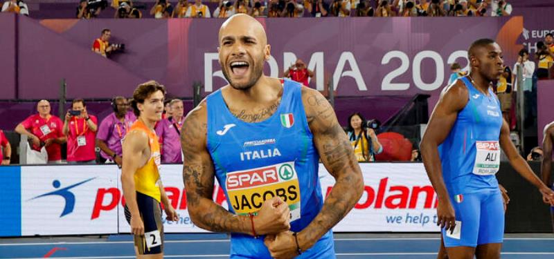 Velocista italiano Marcell Jacobs conserva su titulo Europeo en los 100 metros en Roma