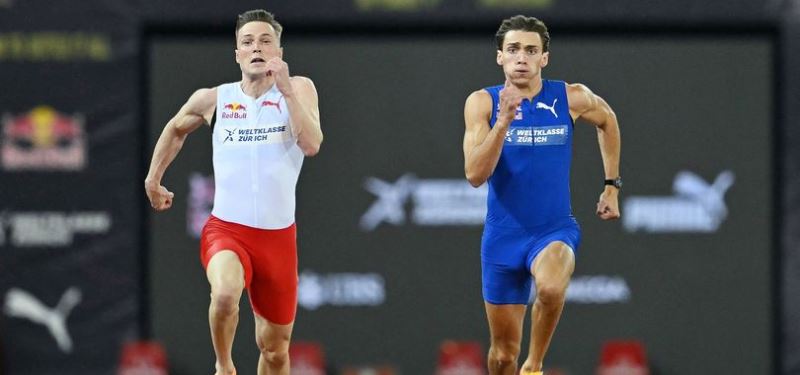 Armand Duplantis gana el duelo de los 100 metros a Karsten Warholm
