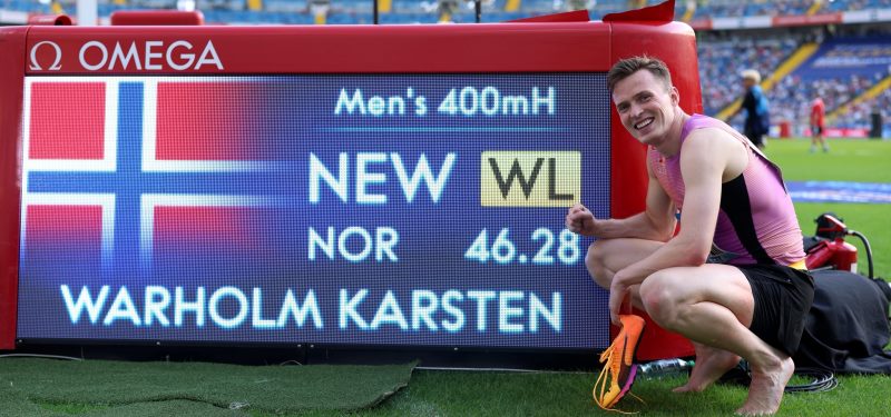 Noruego Karsten Warholm logra la mejor marca mundial del año de los 400 con vallas (46.28)